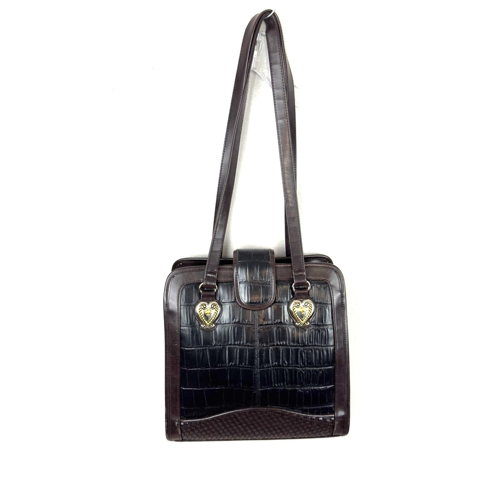 Marlo Vintage Shoulder Bag Brown Med Genuine Leather Croc Satchel Purse Handbag